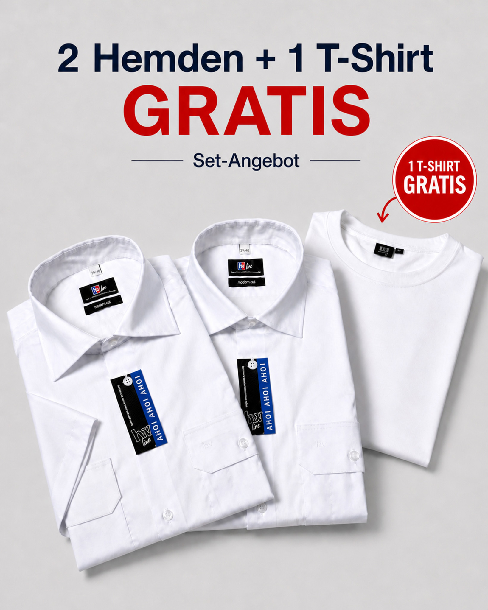 2 Diensthemden + 1 T-Shirt gratis